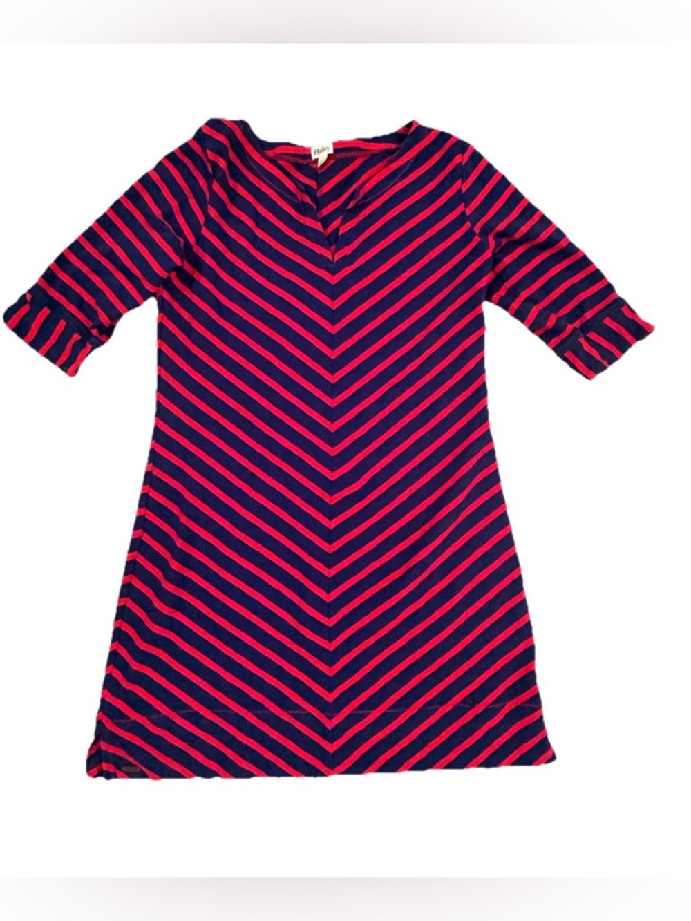 Hatley Navy and Red Striped Chevron V Neck Cotton Shift Dress Women’s Size Large